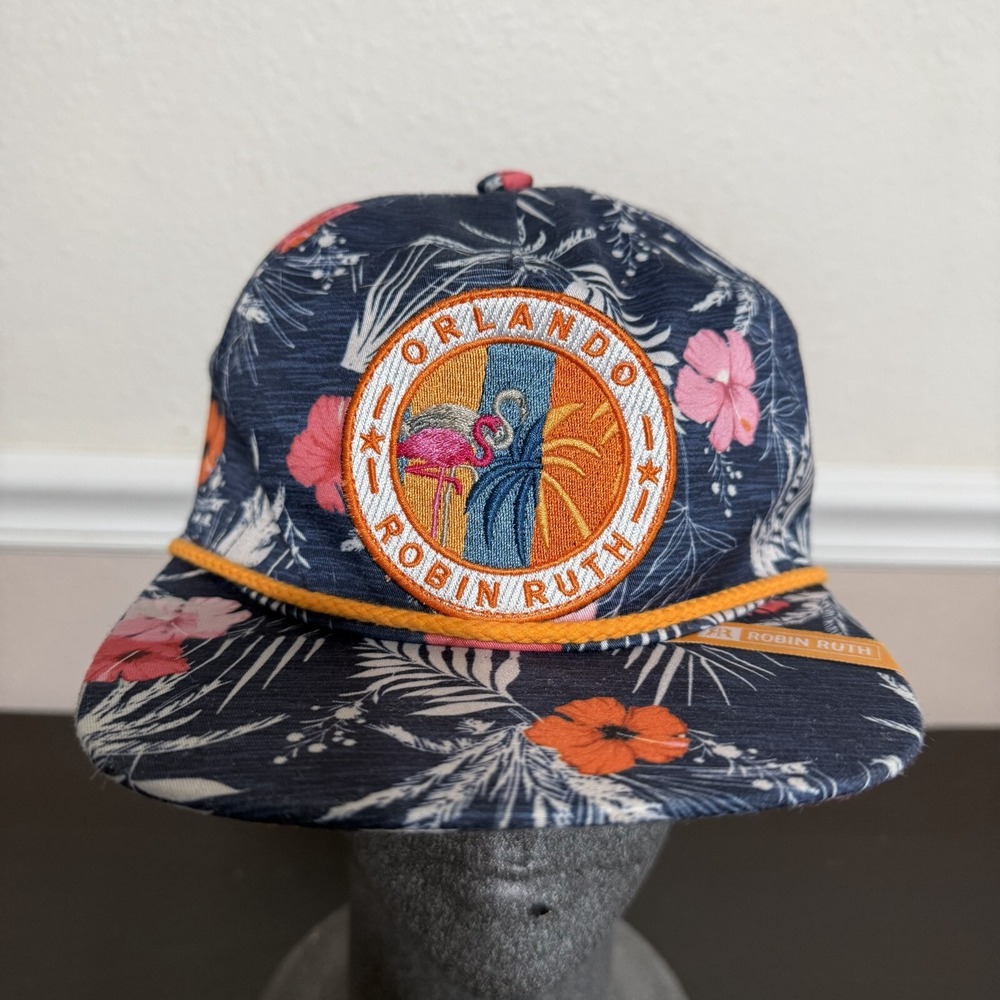 Robin Ruth Orlando Hat Adult Navy Floral Tropical Snapback Fitted Cap - One Size